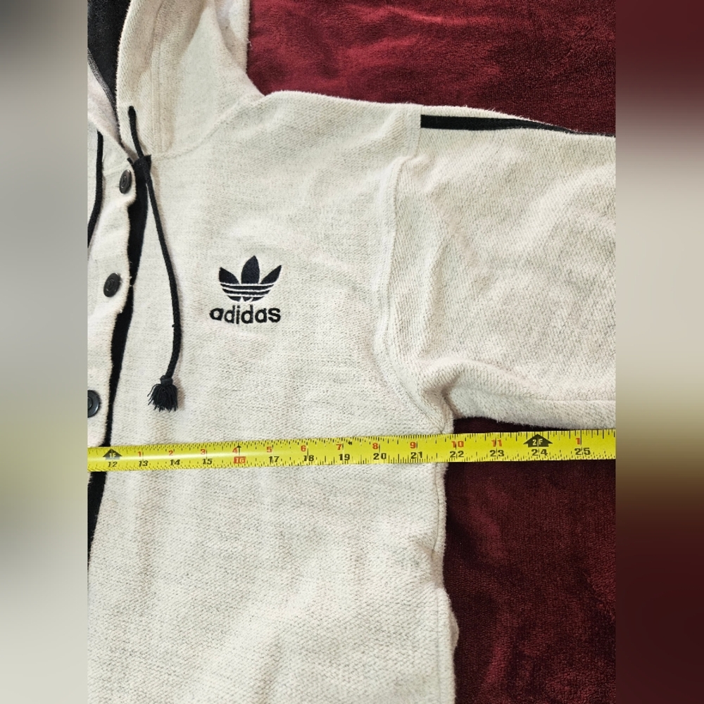 1990s Adidas Vintage Cardigan Hoodie Sweater Jacket Gray Button Up Mens M *Flaw - Picture 5 of 13